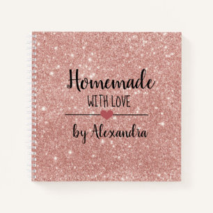 Modern blush pink glitter Homemade with love  Notebook