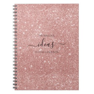 Modern blush pink glitter script name  notebook