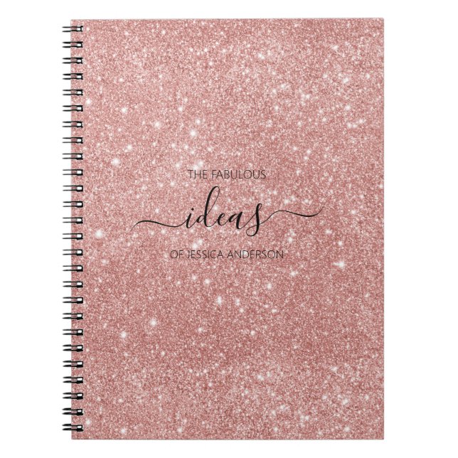 Modern blush pink glitter script name  notebook (Front)