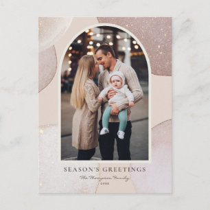 Modern Blush Pink Glitter Season's Greetings Photo Holiday Postcard