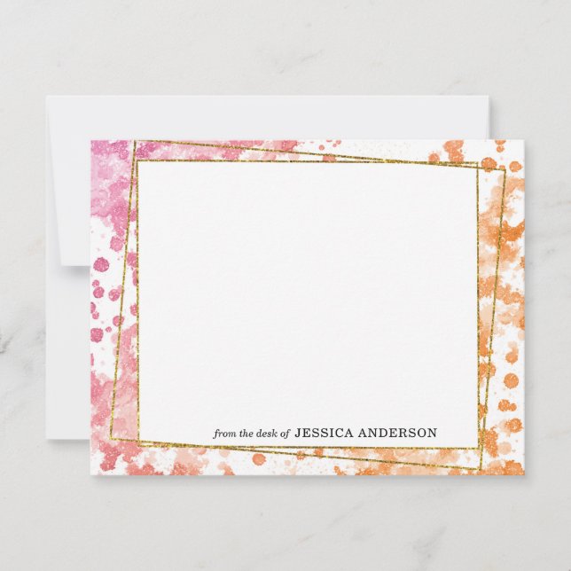 Modern Blush Pink Gold Abstract Watercolor Desk Card (Front)