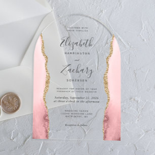 Modern Blush Pink Gold Agate Arch Wedding Acrylic Invitations