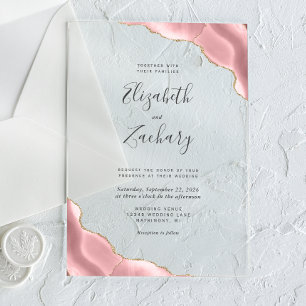 Modern Blush Pink Gold Agate Corners Wedding Acrylic Invitations