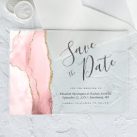 Modern Blush Pink Gold Agate Save the Date Card