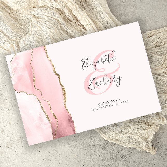 Modern Blush Pink Gold Agate Script Guest Book (Creator Uploaded)