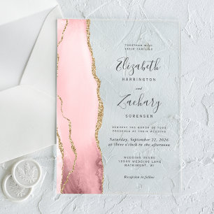 Modern Blush Pink Gold Agate Wedding Acrylic Invitations