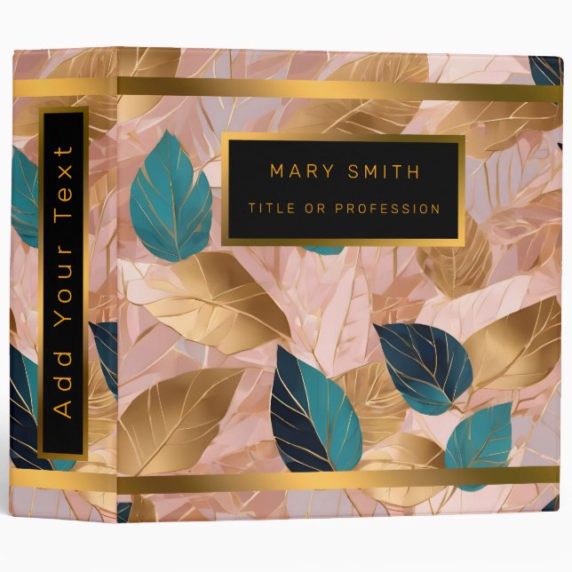 Modern Blush Pink Gold Boho Leaves Collection Binder (Front/Spine)