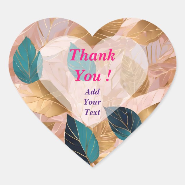 Modern Blush Pink Gold Boho Leaves Collection Heart Sticker (Front)