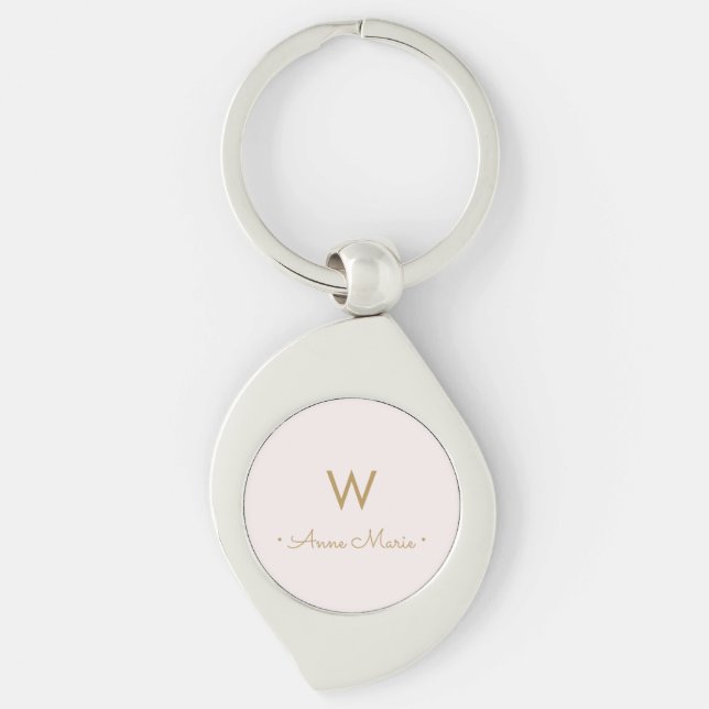 Modern Blush Pink Gold Minimalist Monogram  Keychain (Front)