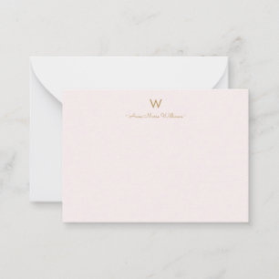 Modern Blush Pink Gold Script Monogram Card