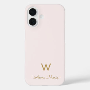 Modern Blush Pink Gold Script Monogram iPhone 16 Case