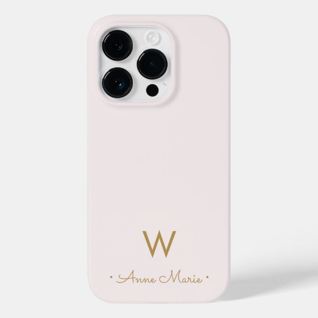 Modern Blush Pink Gold Script Monogram Case-Mate iPhone Case (Back)