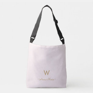 Modern Blush Pink Gold Script Monogram Crossbody Bag