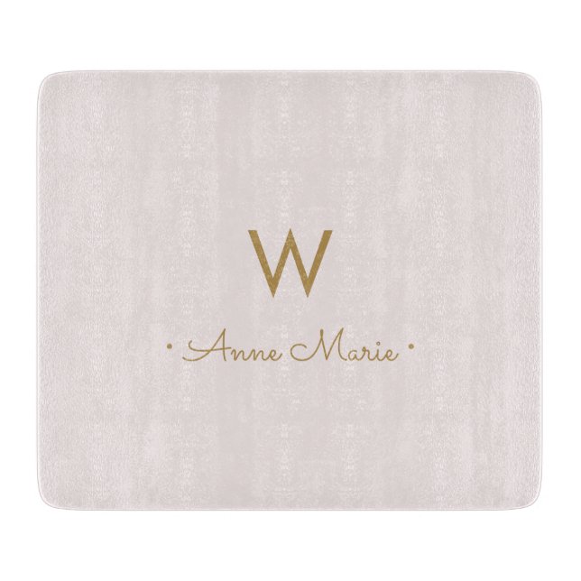 Modern Blush Pink Gold Script Monogram Cutting Board (Front)