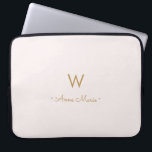 Modern Blush Pink Gold Script Monogram Laptop Sleeve<br><div class="desc">A modern,  elegant monogram design with gold handwritten minimalist script typography and sans serif block typography on an elegant pale pastel blush pink background. The monogram and name can be easily personalized.</div>