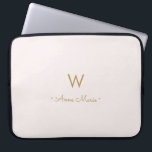 Modern Blush Pink Gold Script Monogram Laptop Sleeve<br><div class="desc">A modern,  elegant monogram design with gold handwritten minimalist script typography and sans serif block typography on an elegant pale pastel blush pink background. The monogram and name can be easily personalized.</div>