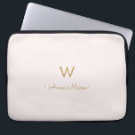 Modern Blush Pink Gold Script Monogram Laptop Sleeve<br><div class="desc">A modern,  elegant monogram design with gold handwritten minimalist script typography and sans serif block typography on an elegant pale pastel blush pink background. The monogram and name can be easily personalized.</div>