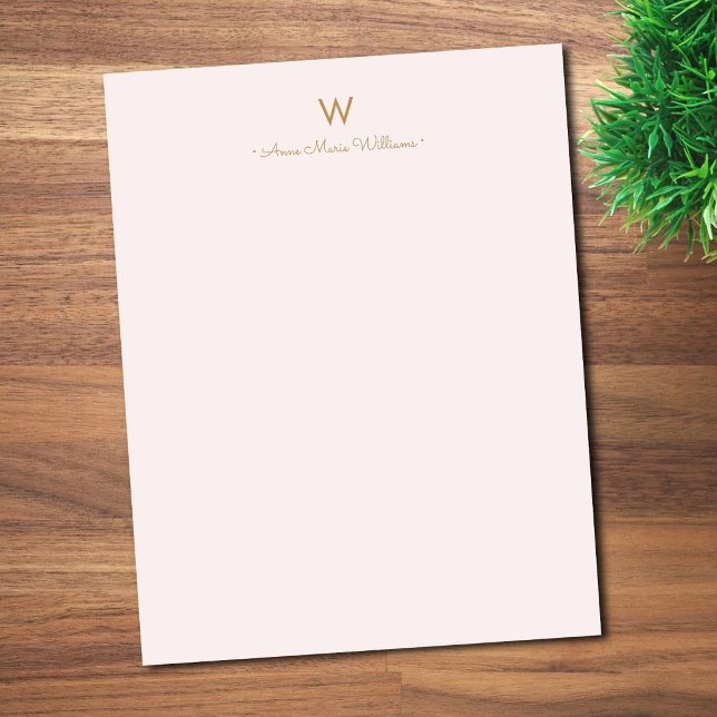 Modern Blush Pink Gold Script Monogram Letterhead (Creator Uploaded)