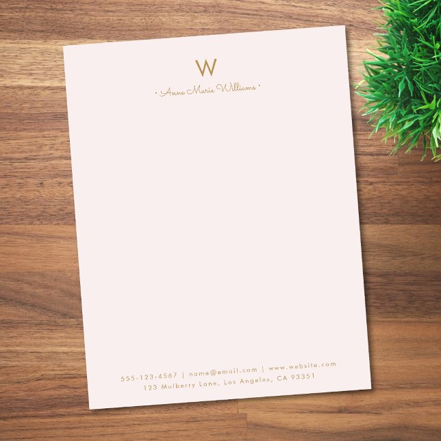 Modern Blush Pink Gold Script Monogram Letterhead (Creator Uploaded)
