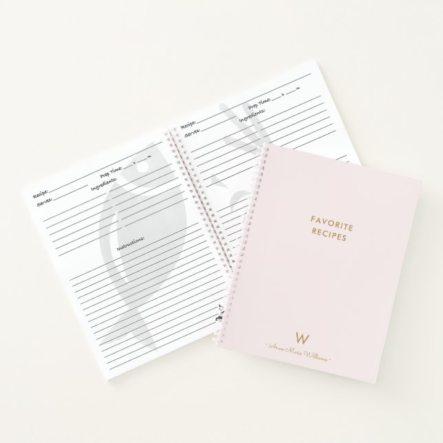 Modern Blush Pink Gold Script Monogram Notebook (Inside)