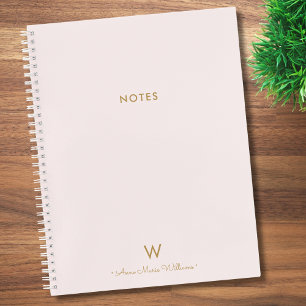 Modern Blush Pink Gold Script Monogram Notebook