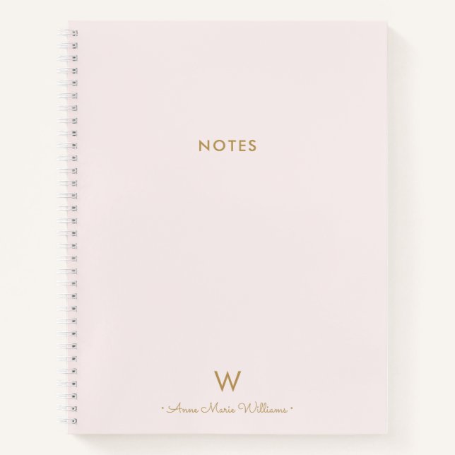 Modern Blush Pink Gold Script Monogram Notebook (Front)