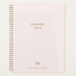 Modern Blush Pink Gold Script Monogram Planner<br><div class="desc">Modern Blush Pink Gold Script Monogram Planner. A modern,  elegant monogram design with gold handwritten minimalist script typography and sans serif block typography on an elegant pale pastel blush pink background. The monogram and name can be easily personalized.</div>