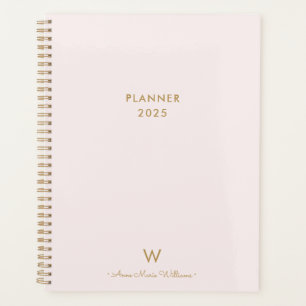 Modern Blush Pink Gold Script Monogram Planner