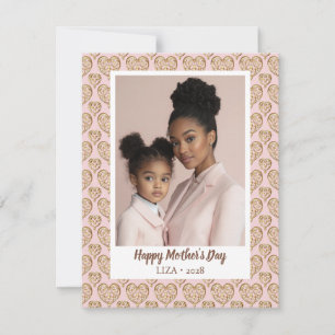 Modern Blush Pink Golden Hearts Mother's Day Photo Holiday Card