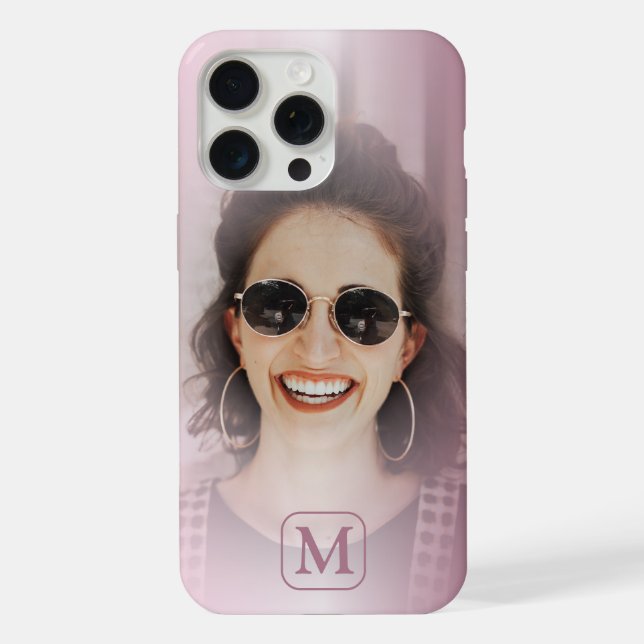 Modern Blush Pink Gradient One Photo Monogram iPhone Case (Back)