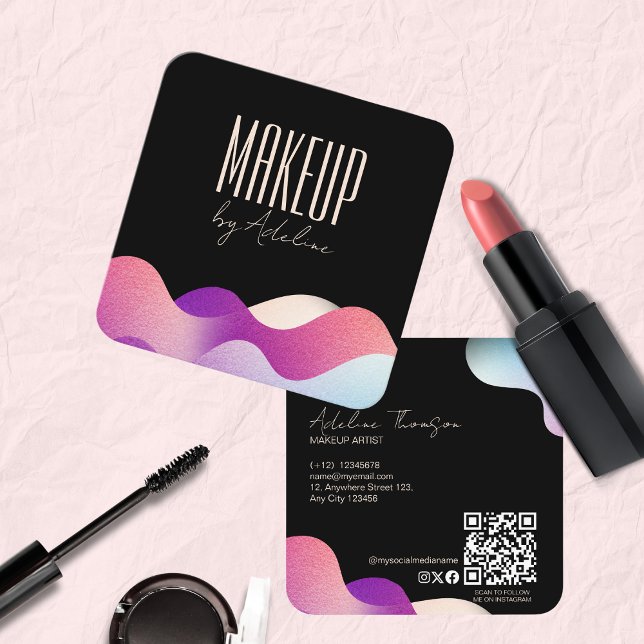Modern Blush Pink Gradient Pattern Makeup Artist   Square Business Card (Creator Uploaded)