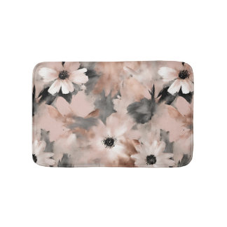 Modern Blush Pink Gray Floral Bath Mat