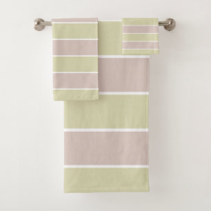 Modern Blush Pink Green Stripes Pattern Bath Towel Set