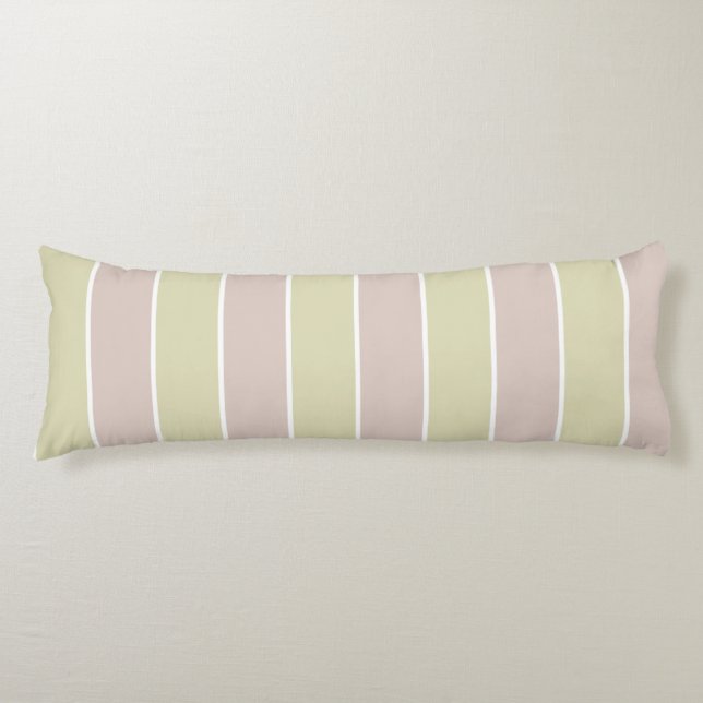 Modern Blush Pink Green Stripes Pattern Body Pillow (Front)