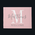 Modern Blush Pink Grey Monogram Newlyweds Wedding Doormat<br><div class="desc">Personalized modern,  hand lettered script,  bold,   white and grey monogram design with bride and groom last name and initial on a blush pink background. Makes a unique and great gift for newlyweds. Great for new house together. Customize with last name name,  monogram initial and and colors. Elke Clarke©</div>