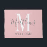 Modern Blush Pink Grey Monogram Newlyweds Wedding Doormat<br><div class="desc">Personalized modern,  hand lettered script,  bold,   white and grey monogram design with bride and groom last name and initial on a blush pink background. Makes a unique and great gift for newlyweds. Great for new house together. Customize with last name name,  monogram initial and and colors. Elke Clarke©</div>
