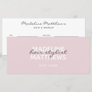 Modern Blush Pink Hair Stylist Gift Certificate
