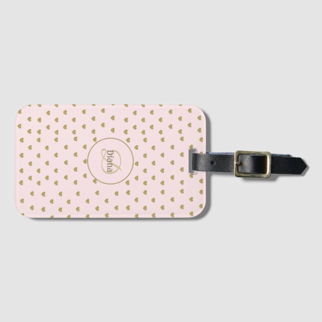 Modern Blush Pink Initials Monogram elegant Luggage Tag (Front Horizontal)