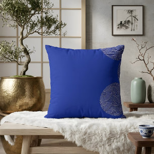 Modern Blush Pink Japandi Seigaiha on Cobalt Blue Throw Pillow
