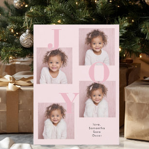Modern Blush Pink JOY Photo Christmas Holiday Card