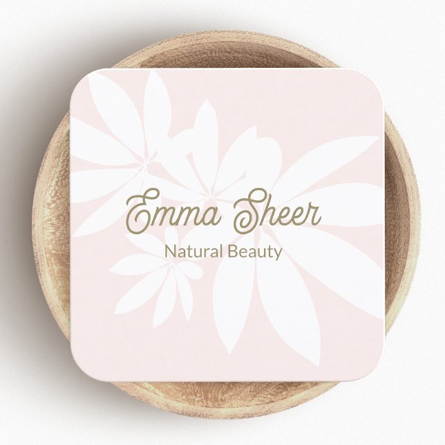 Modern Blush Pink Leaves Branch Gold Script Square Business Card (Creator Uploaded)