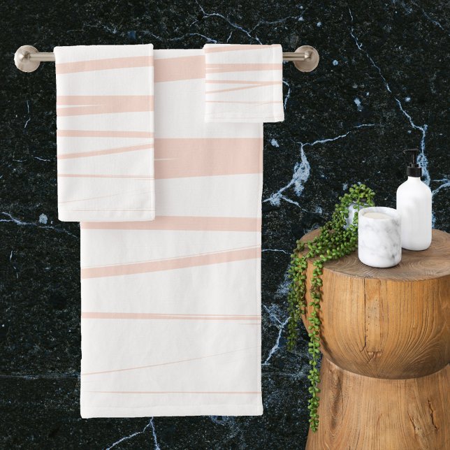 Modern Blush Pink Lines Abstract Art  Bath Towel Set (Modern Blush Pink Lines Abstract Art Bath Towel Set)