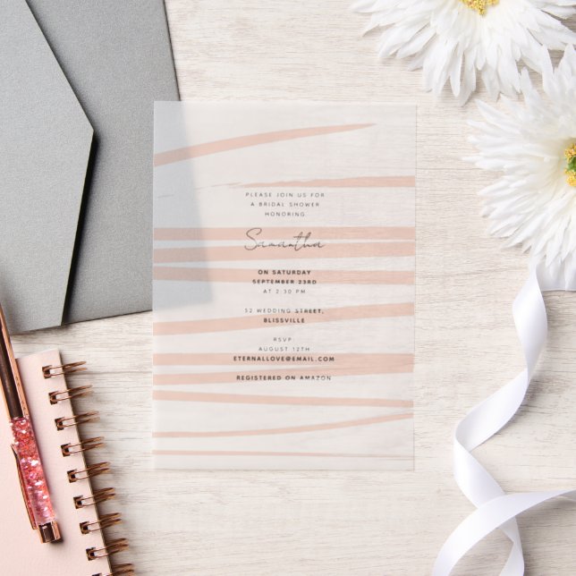 Modern Blush Pink Lines Abstract Art Bridal Shower Vellum Invitations (Wedding)