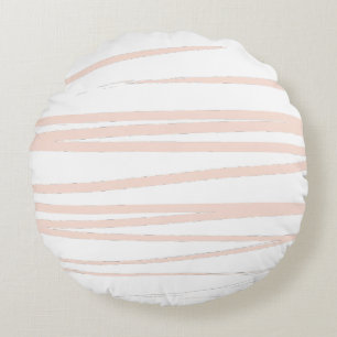 Modern Blush Pink Lines Abstract Art Round Pillow