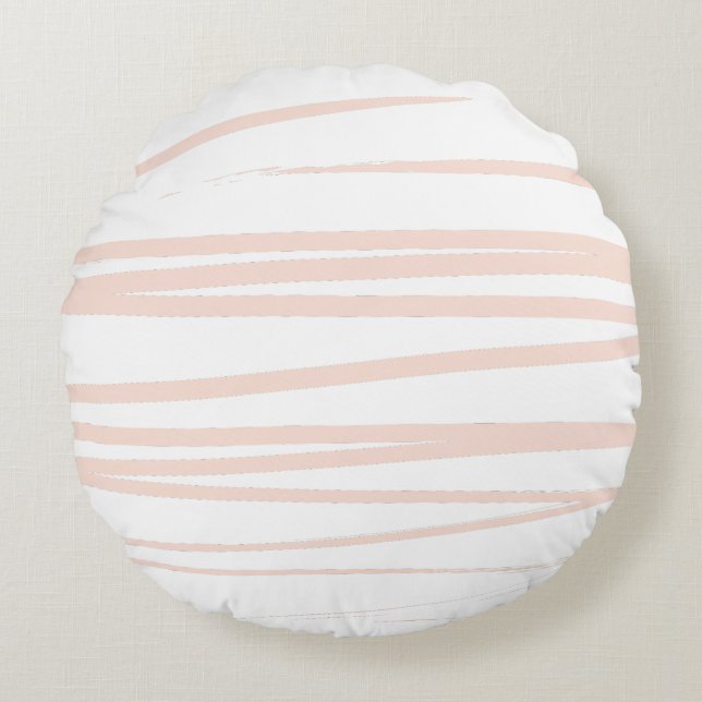 Modern Blush Pink Lines Abstract Art  Round Pillow (Front)