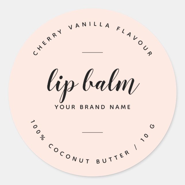 Modern blush pink lip balm label (Front)