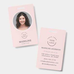 Modern Blush Pink Logo Photo Hair Stylist Badge