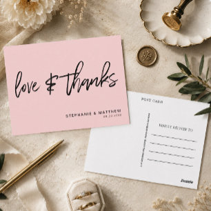 Modern Blush Pink Love and Thanks Wedding Postcard