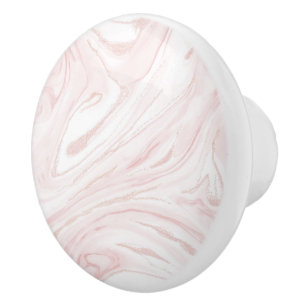 Modern blush pink marbleized abstract design ceramic knob