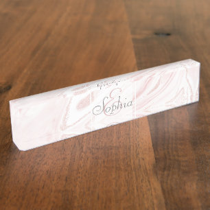 Modern blush pink marbleized abstract design nameplate